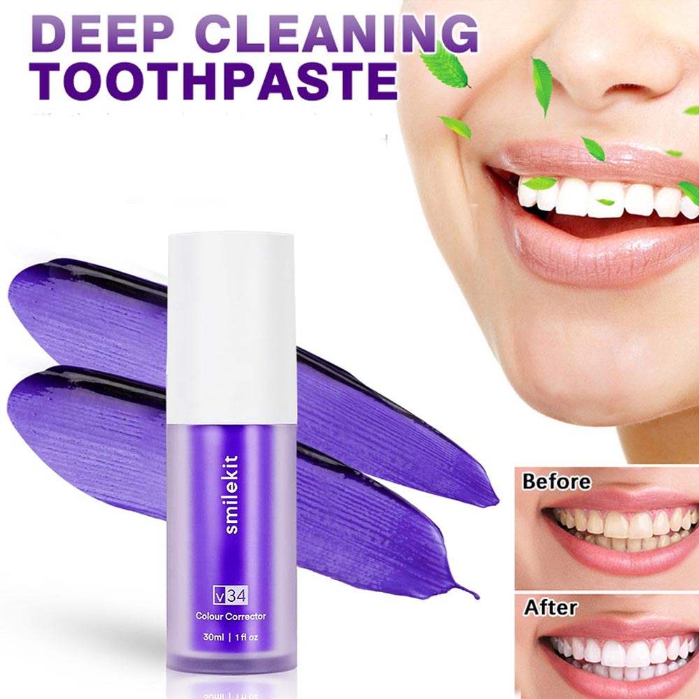 Teeth Whitening Foam Toothpaste - V34 púrpura iluminar blanqueamiento dientes amarillos